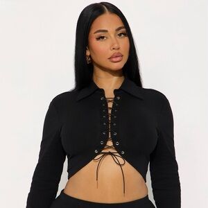 New York Long Sleeve Lace Up Top